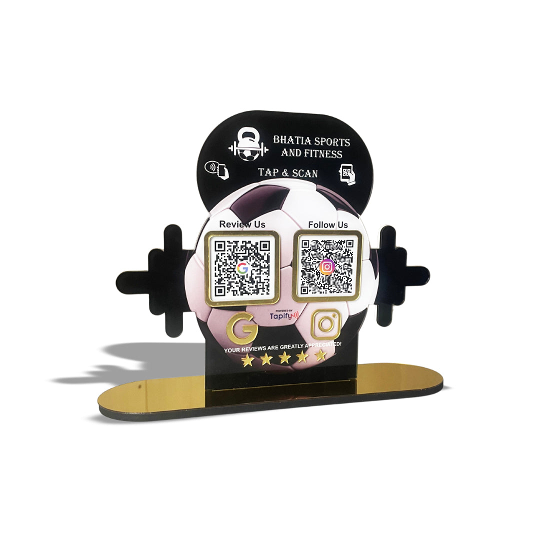 Gym Dumbbell + Foot Ball - Shaped - Smart NFC 2-in-1 Tabletop Standee