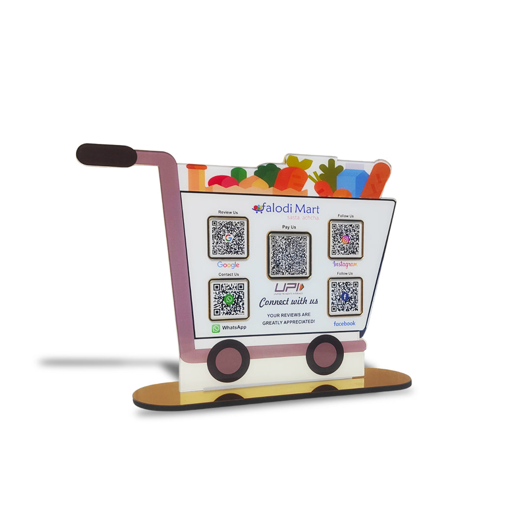 Trolley Shaped - Smart NFC 5-in-1 Table Top Standee | For Supermarket