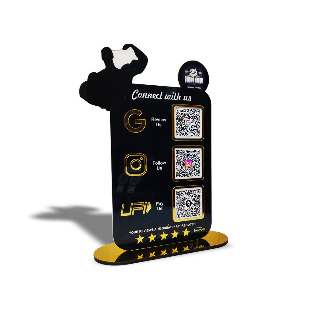 Body Builder Shaped Smart NFC 3-in-1 Tabletop Standee For Gyms