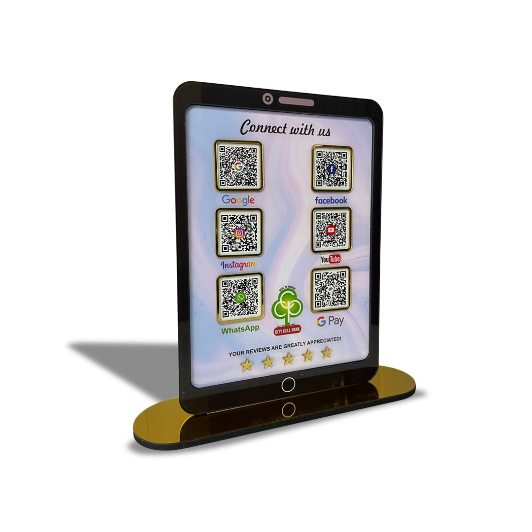 Tablet Shaped - Smart NFC 6-in-1 Table Top Standee | For Mobile & Computer Shops