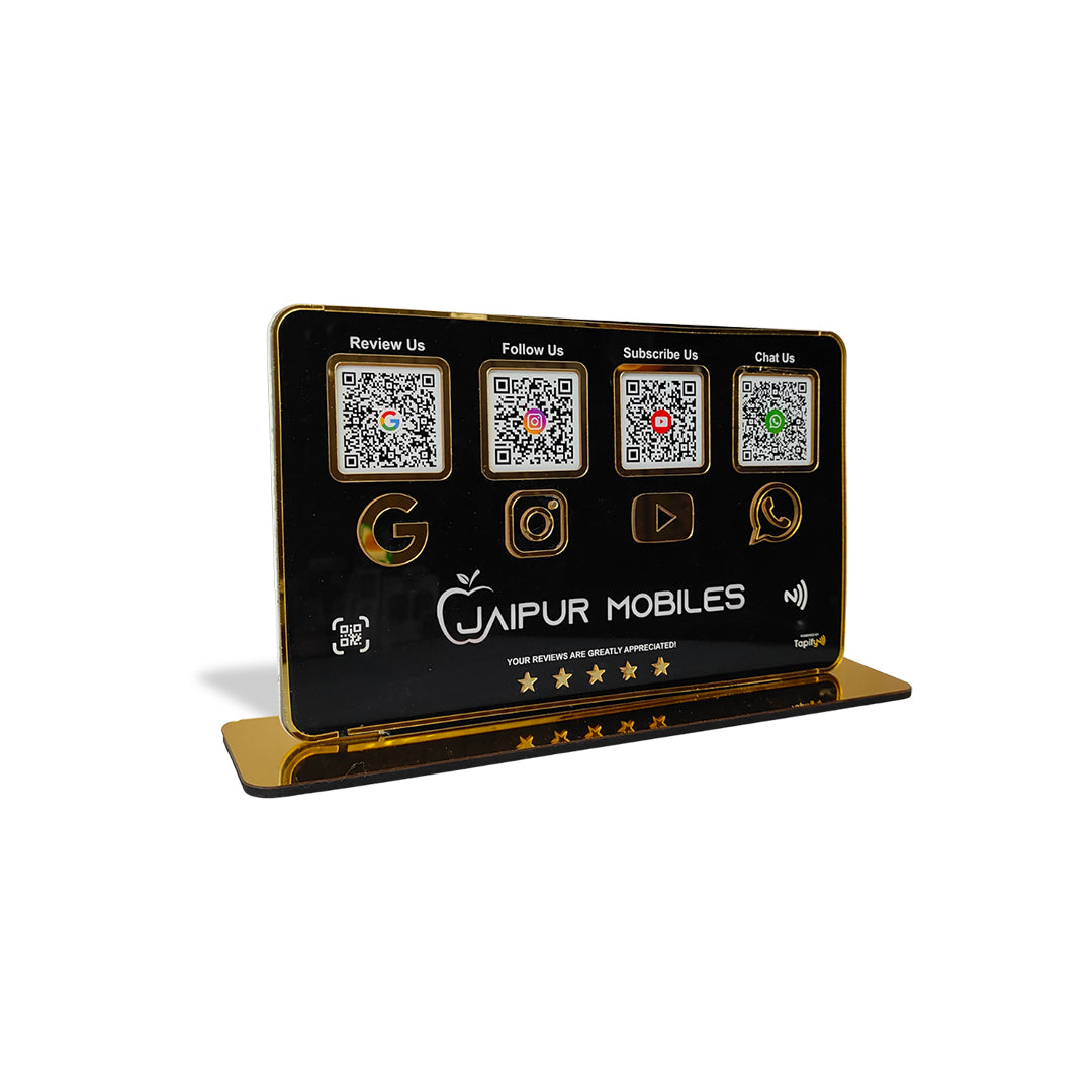 Premium Smart NFC 4-in-1 Table Top Standee - Landscape Edition | Black Colour