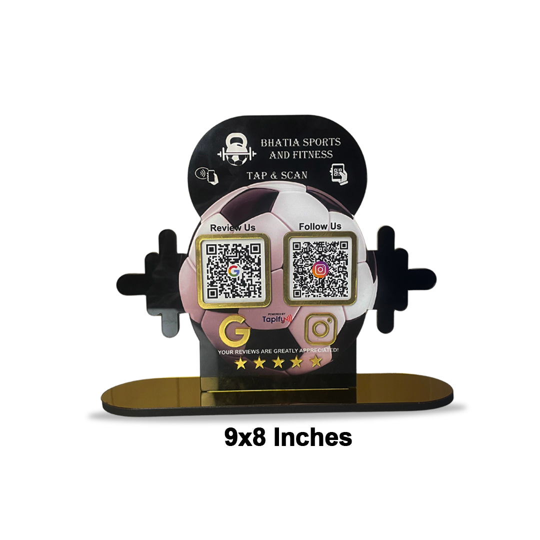 Gym Dumbbell + Foot Ball - Shaped - Smart NFC 2-in-1 Tabletop Standee