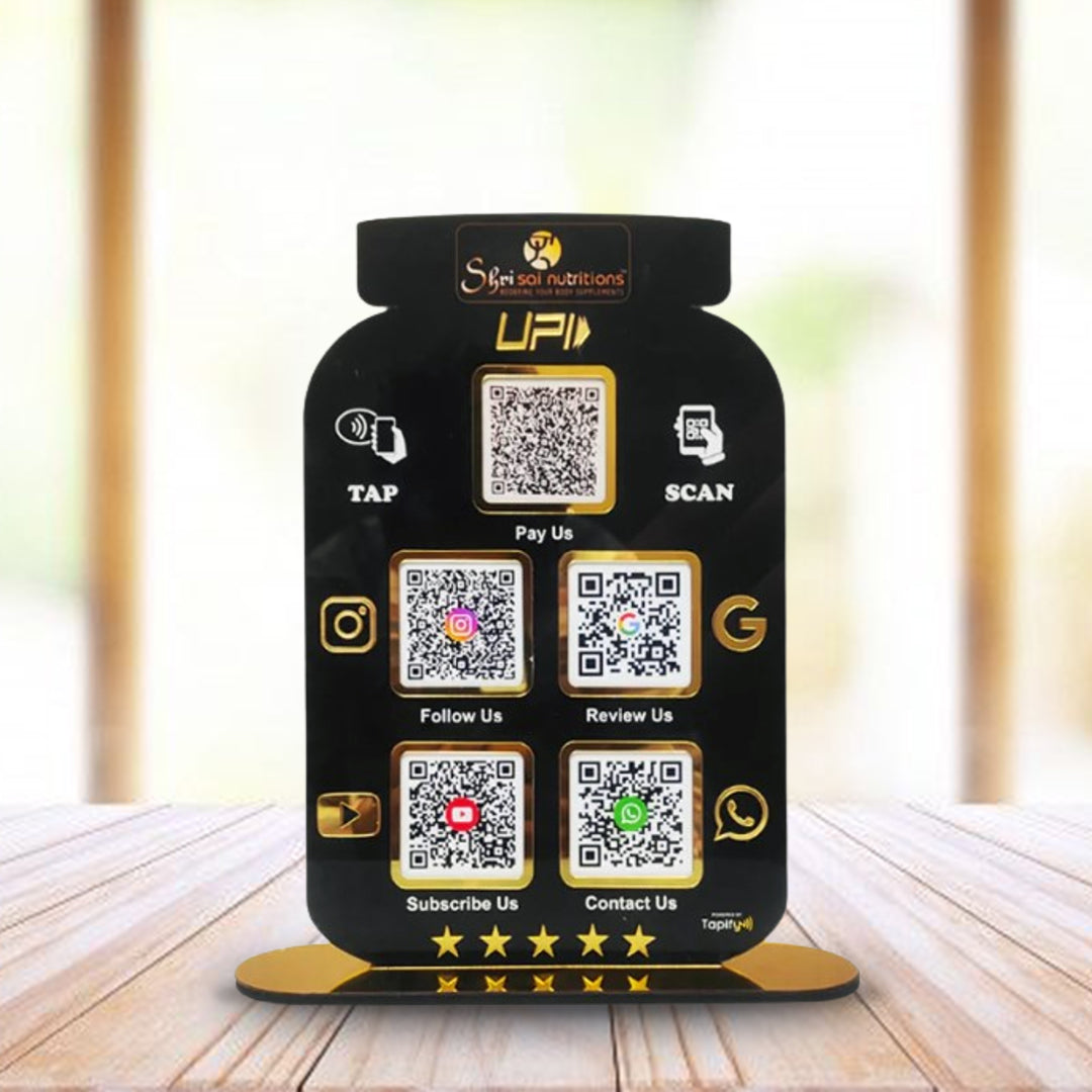 Protein Supplement Jar Shaped Smart NFC 5-in-1 Tabletop Standee for Gym & Supplement Stores