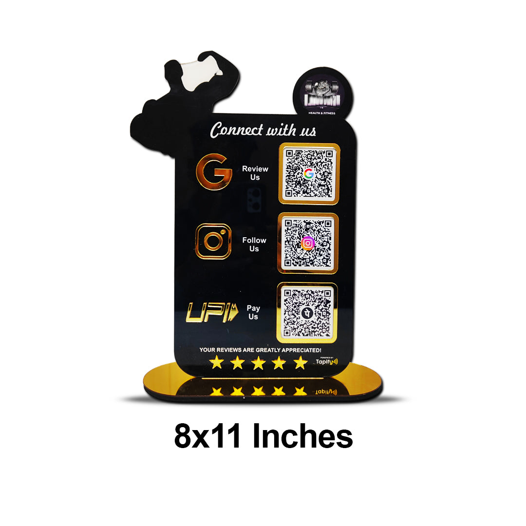 Body Builder Shaped Smart NFC 3-in-1 Tabletop Standee For Gyms