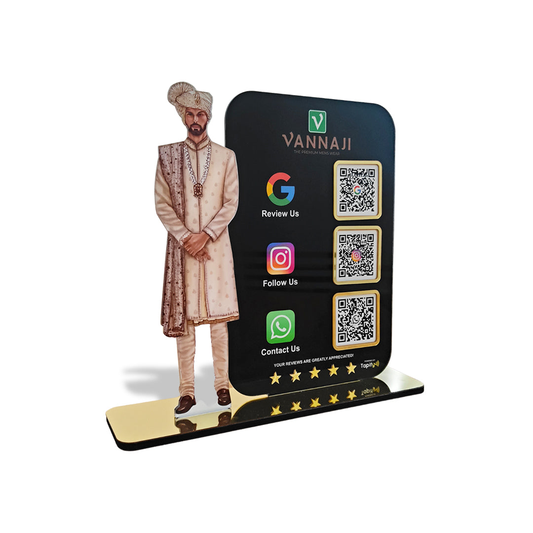 Sherwani Cutout Shape - Smart NFC 3QR Table Top Standee