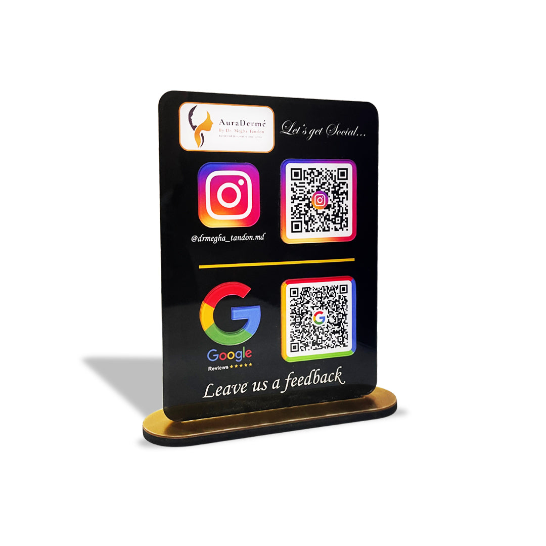 Vogue Series – Smart NFC 2-in-1 Standee With 3D Cut Acrylic QR & Icons - Elite