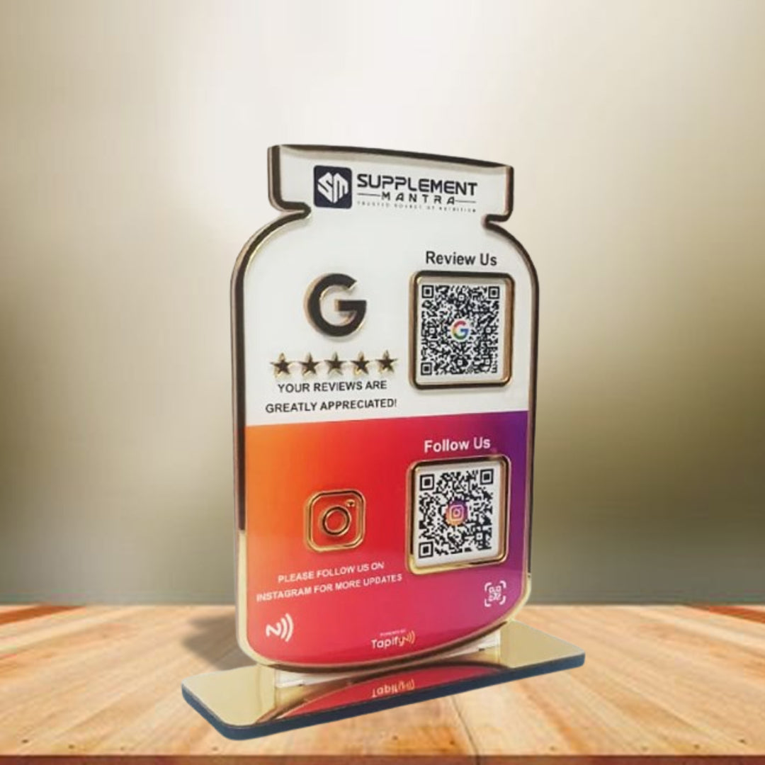 Premium Protein Supplement Shaped Smart NFC 2-in-1 Tabletop Standee - Theme Edition | For Gym & Supplement Stores