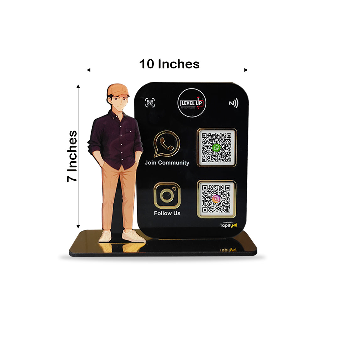 Boy Cutout Smart NFC 2QR Standee - For Garment Shop