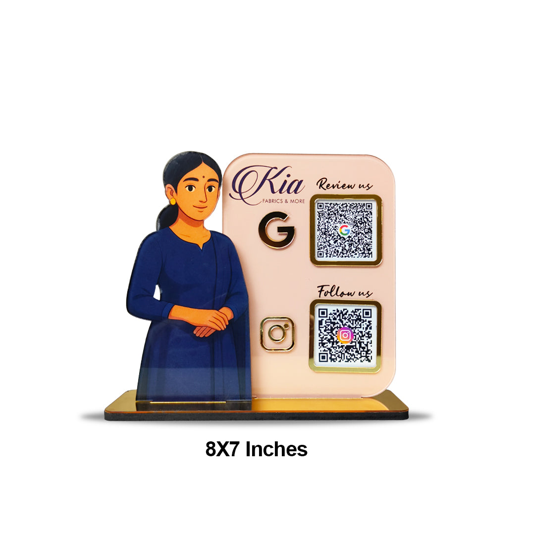 Lady in Suit Cutout Smart NFC 2-QR Standee - For ladies Garments Business