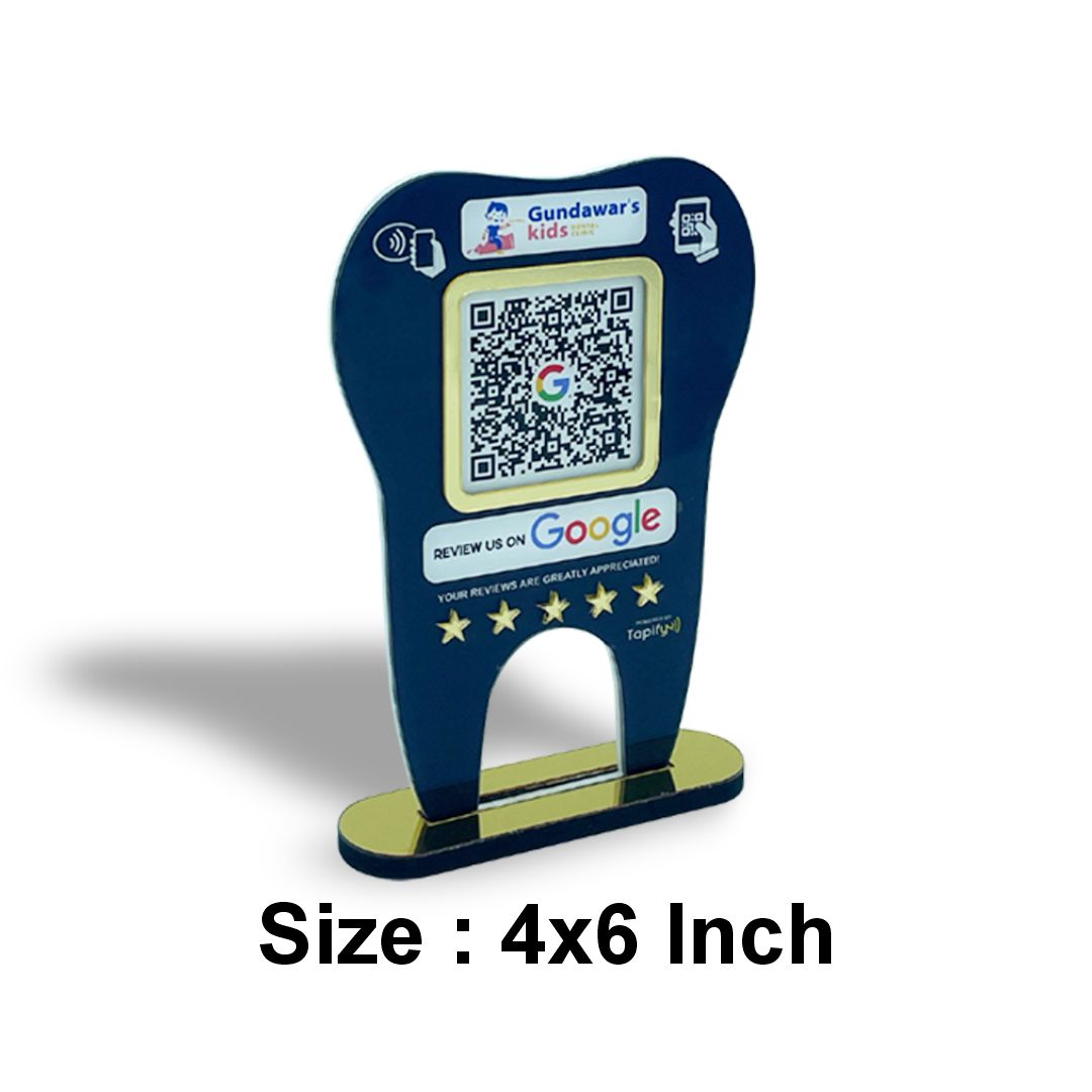 Dental Tooth Shaped NFC Single QR Google Review Standee - For Dentists