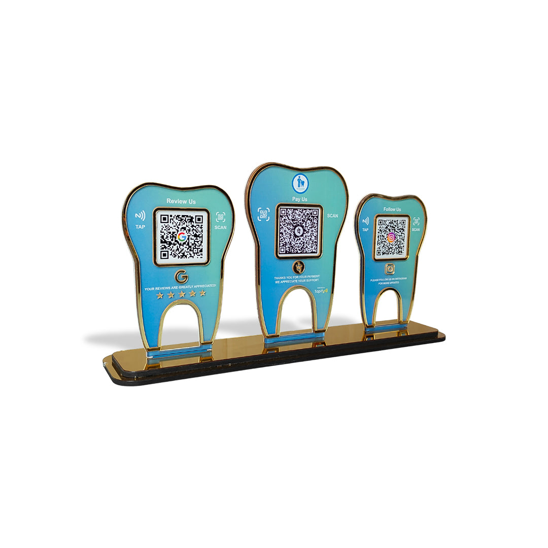 Tooth Shaped Gradient Colour - Smart NFC 3-in-1 Tabletop Standee | For Dentist