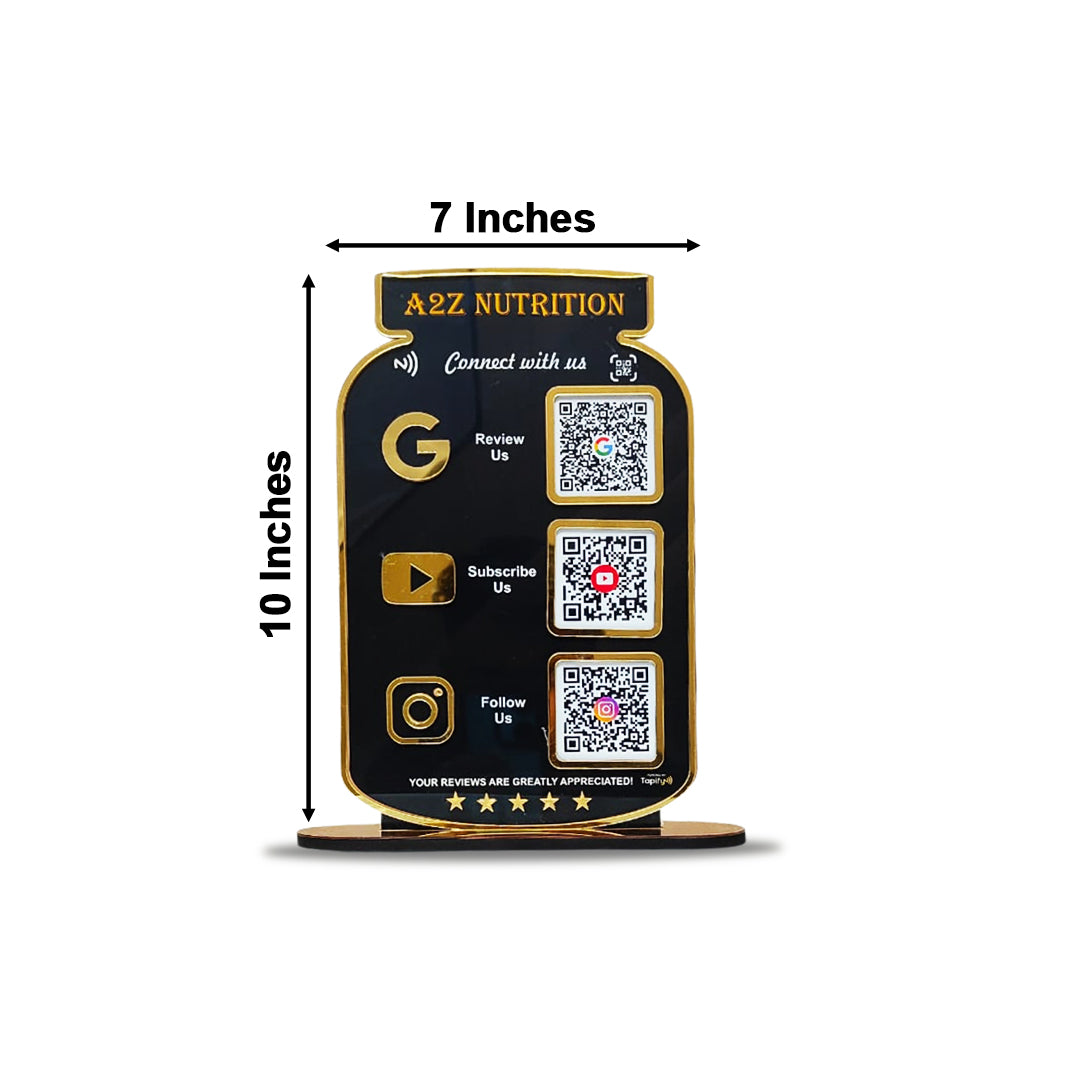 Premium Protein Supplement Jar Shaped Smart NFC 3-in-1 Tabletop Standee | for Gym & Supplement Stores