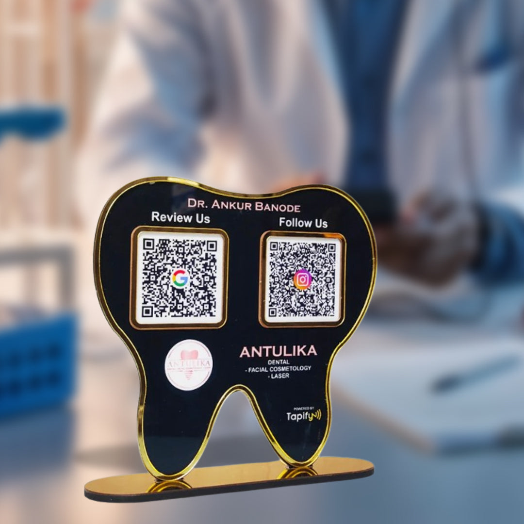 Dental Tooth Shaped Smart NFC 2-in-1 Standee - For Dentists | Black Colour