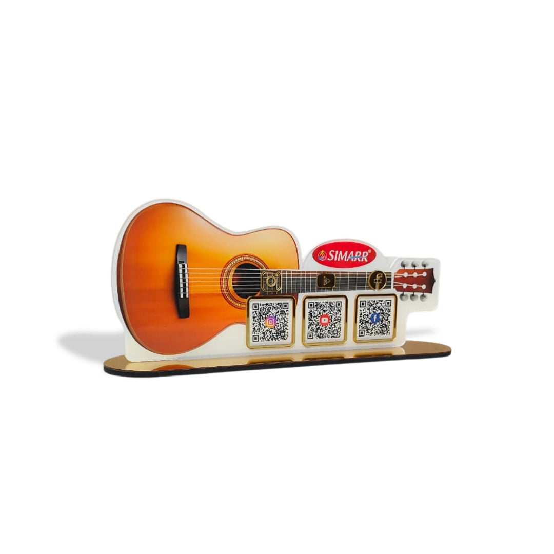 Guitar Shaped Smart NFC 3-in-1 Tabletop Standee – For Music Instrument Store & Music Academy
