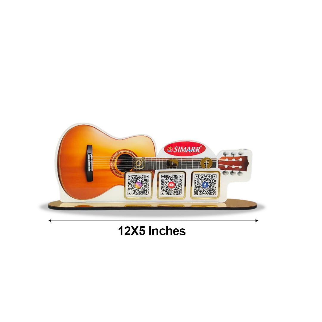 Guitar Shaped Smart NFC 3-in-1 Tabletop Standee – For Music Instrument Store & Music Academy