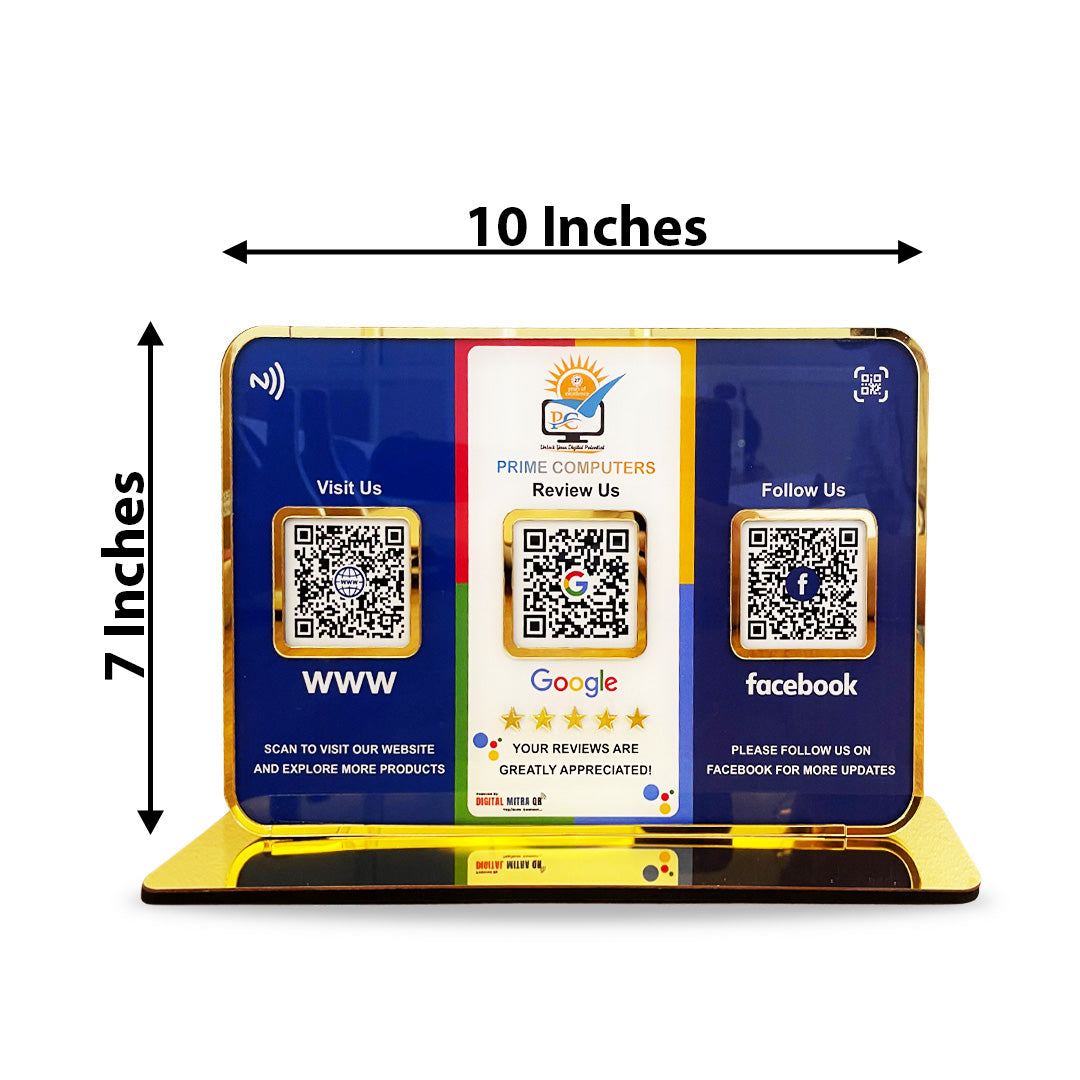 Premium Smart NFC 3QR Table Top Standee | Social Media Theme Edition - For- WS, GR, FB