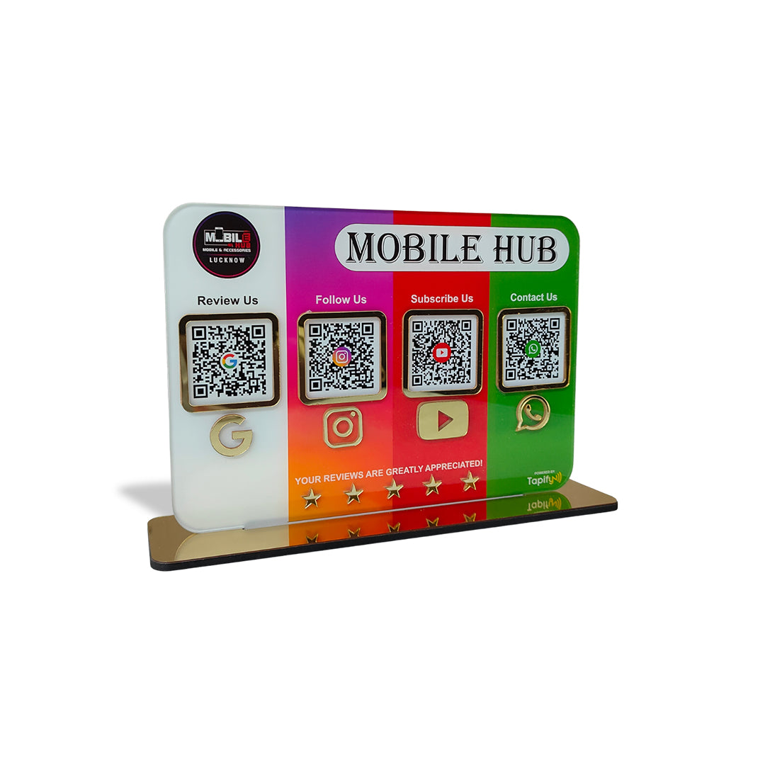 Smart NFC 4QR Table Top Standee | Social Media Theme Edition