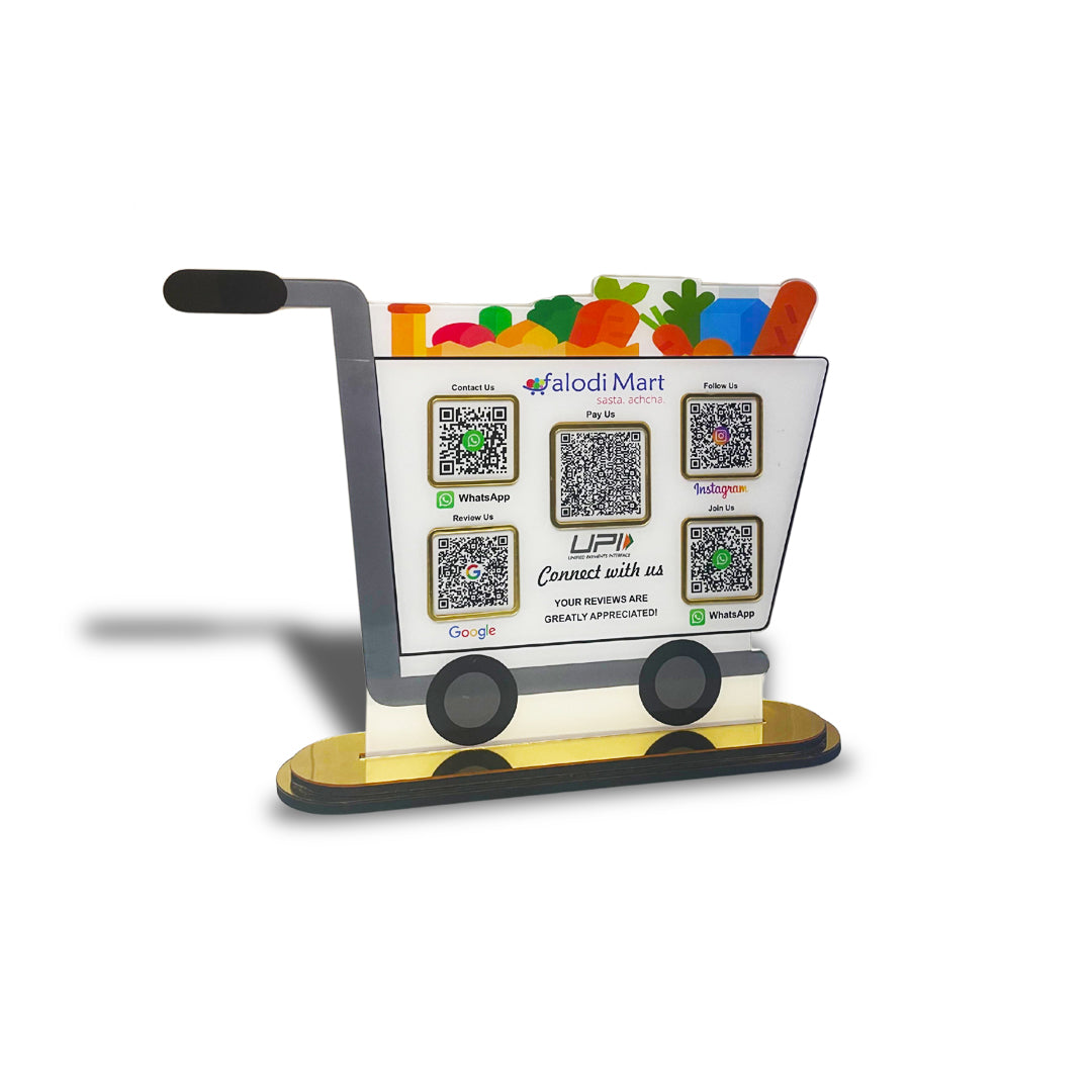Big Size - Trolley Shaped - Smart NFC 5-in-1 Table Top Standee | For Supermarket