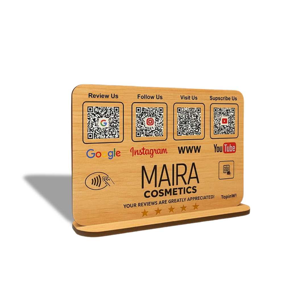 Wooden Theme Smart NFC 4-in-1 Standee - Text Icon Edition