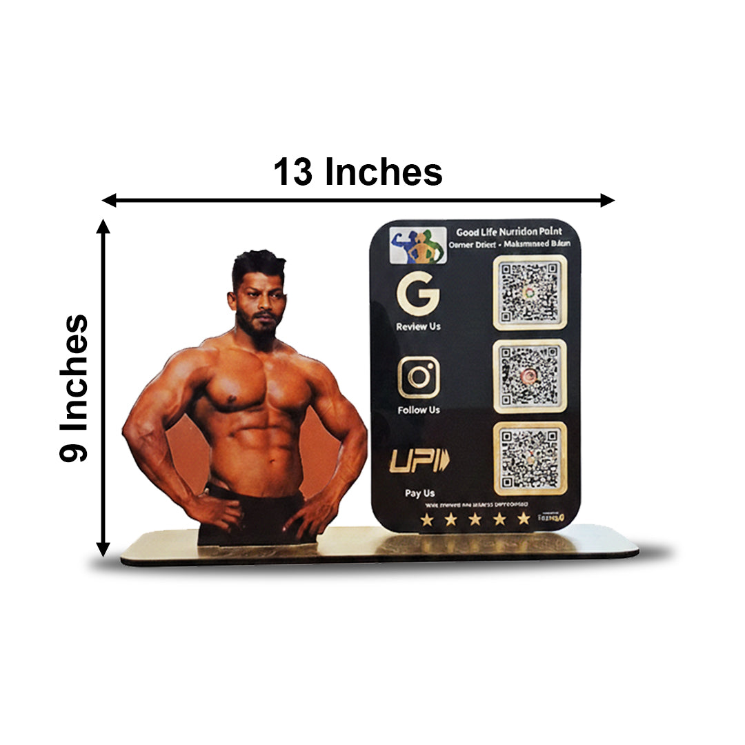Body Builder Cutout Shaped Smart NFC 3-in-1 Tabletop Standee For Gyms