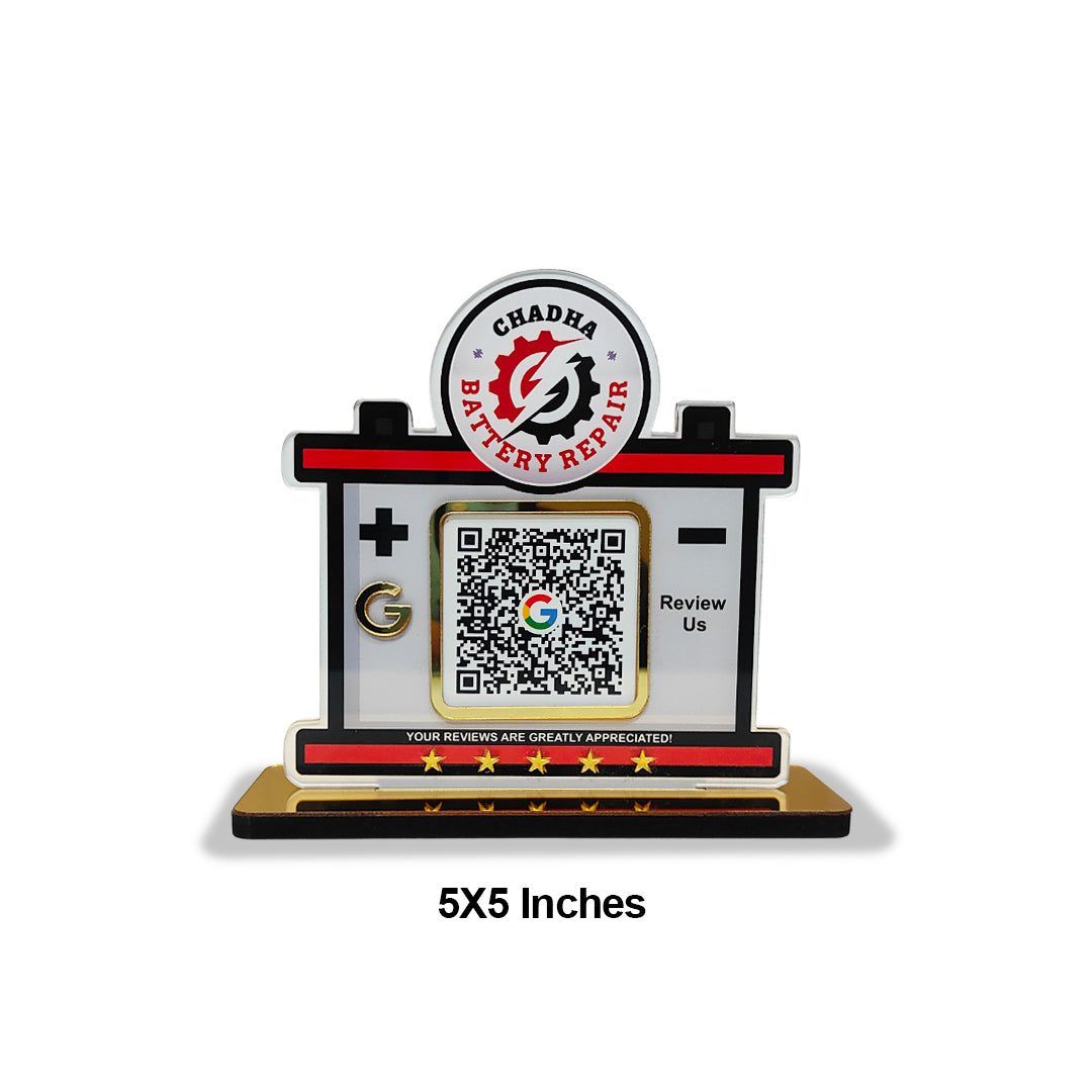 Battery Shaped Smart NFC 1 QR Standee - For Electrical Showrooms & Battery Manufacturers etc.