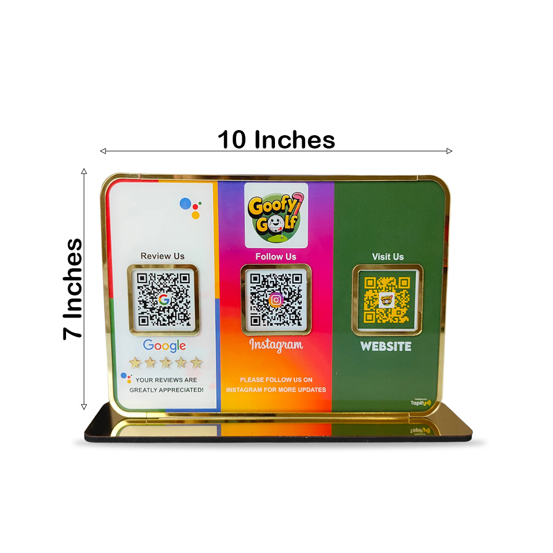 Premium Smart NFC 3QR Table Top Standee | Social Media Theme Edition - Google,Instagram,Website
