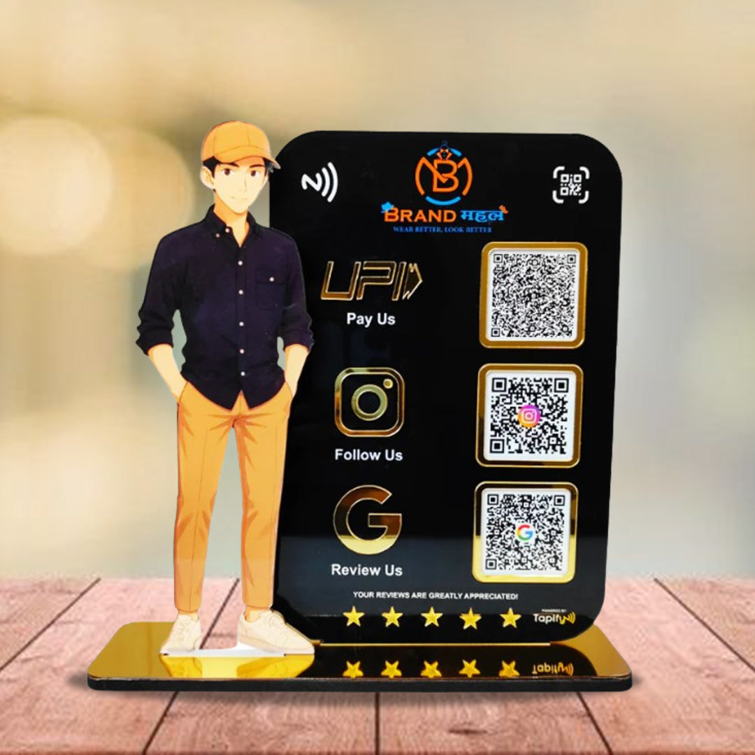 Boy Cutout Smart NFC 3QR Standee - For Garment Shop