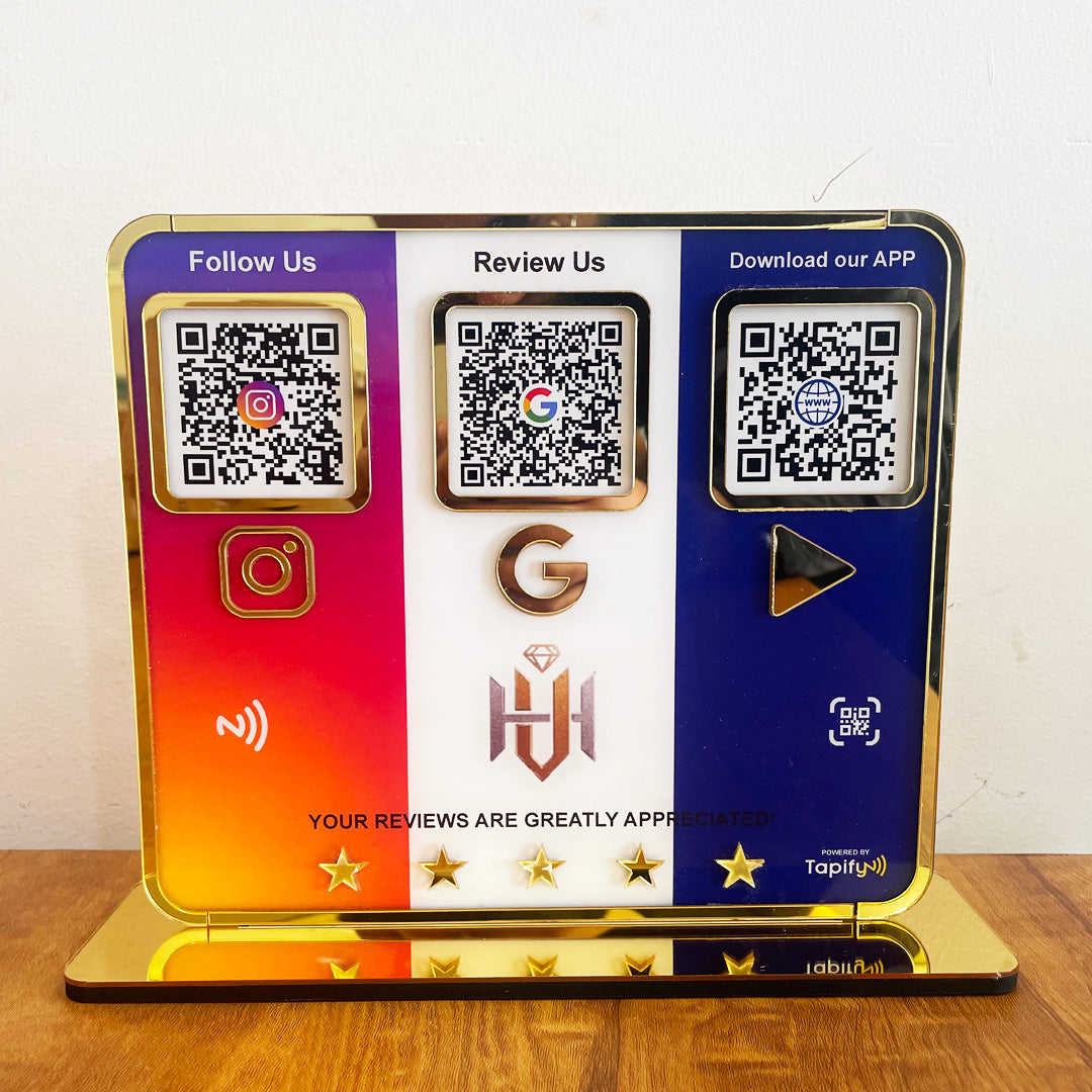 Premium Smart NFC 3-in-1 Table Top Standee - Instagram , Google , Playstore