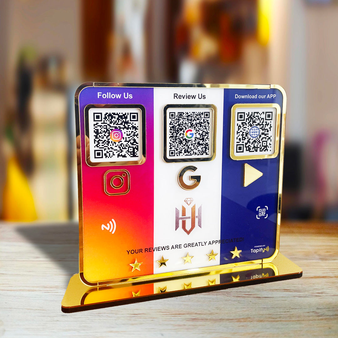 Premium Smart NFC 3-in-1 Table Top Standee - Instagram , Google , Playstore