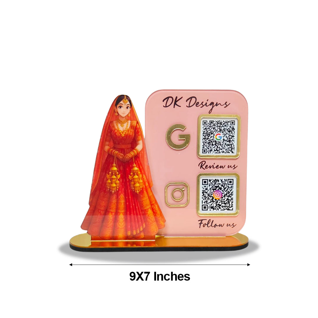 Bridal Cutout Smart NFC 2QR Standee - For Beauty Parlour & Garment Shop