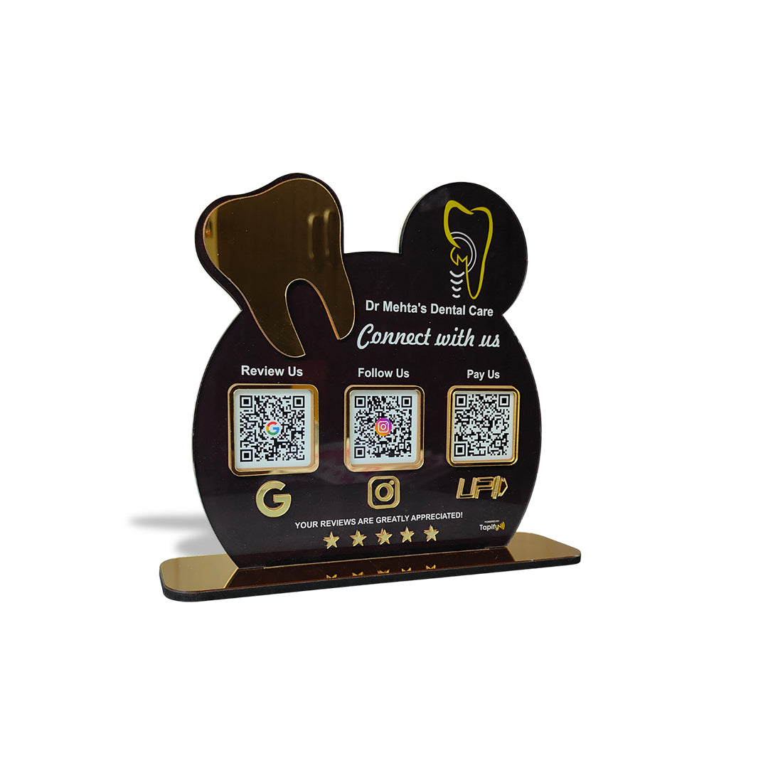 Smart NFC 3-in-1 Standee - Big Teeth Cutout | For Dentists-Black Colour