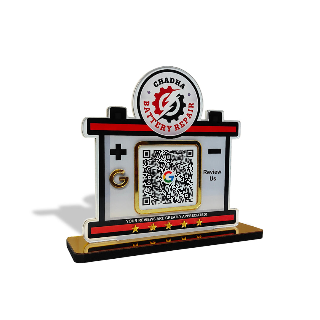 Battery Shaped Smart NFC 1 QR Standee - For Electrical Showrooms & Battery Manufacturers etc.