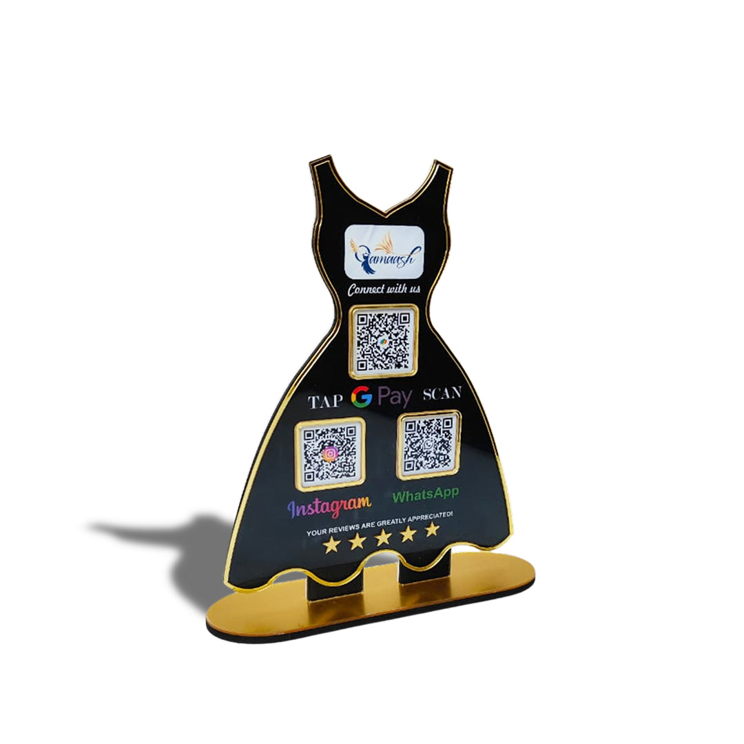 Ladies Cut Sleeves Gown shaped NFC 3-in-1 Tabletop Standee – For Boutiques & Garment Shops