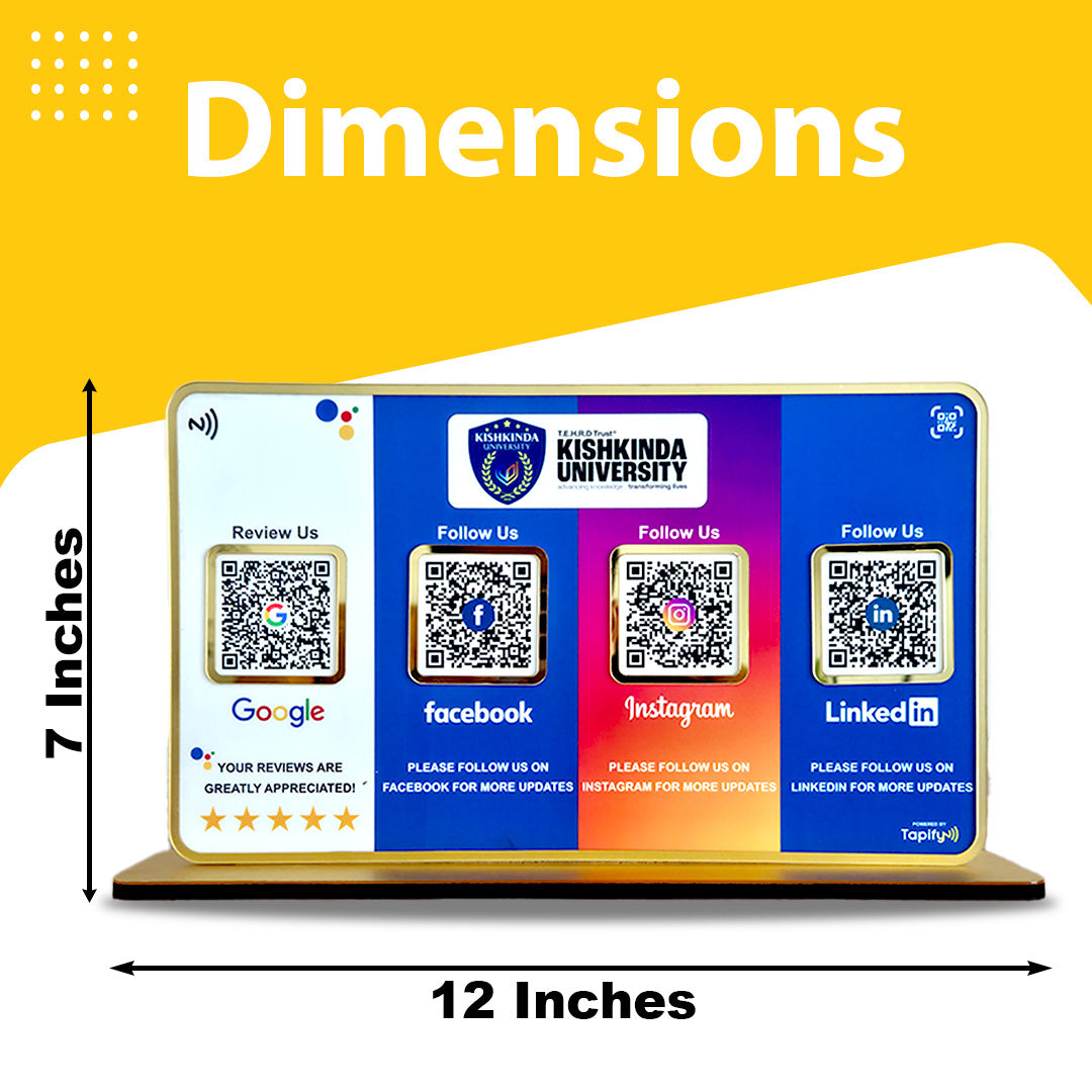 Premium Smart NFC 4QR Table Top Standee | Social Media Theme Edition | Google, Facebook, Instagram, LinkediIn