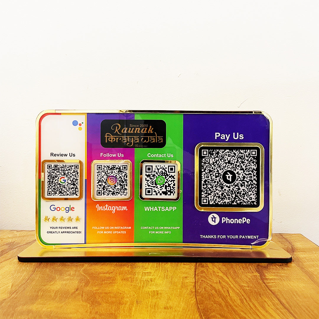 Premium Smart NFC 4QR Table Top Standee Google, Instagram , Whatsapp with Big PhonePe