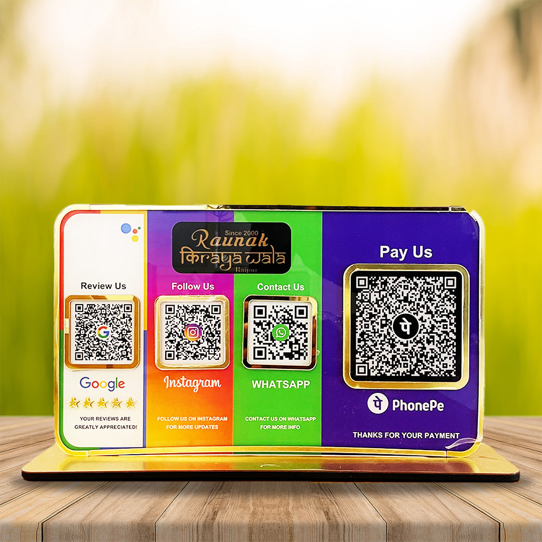 Premium Smart NFC 4QR Table Top Standee Google, Instagram , Whatsapp with Big PhonePe
