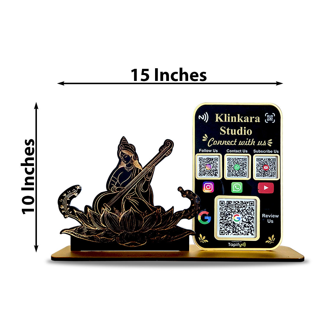 Saraswati Harmony Cutout Shaped - Smart NFC 4 QR Table Top Standee With (Big Google Review)