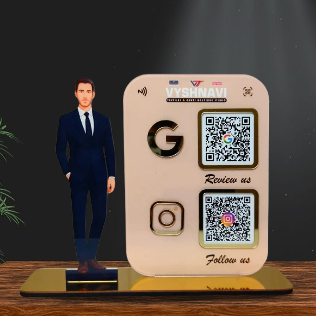 Men in suit Cutout Smart NFC 2QR Standee - For Garment Shop