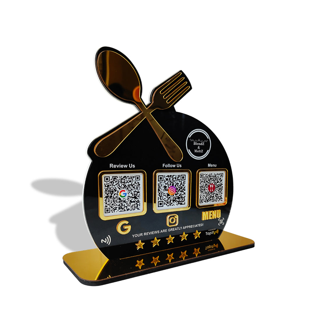 Spoon Cutout Smart NFC 3-in-1 Tabletop Standee For Restaurants