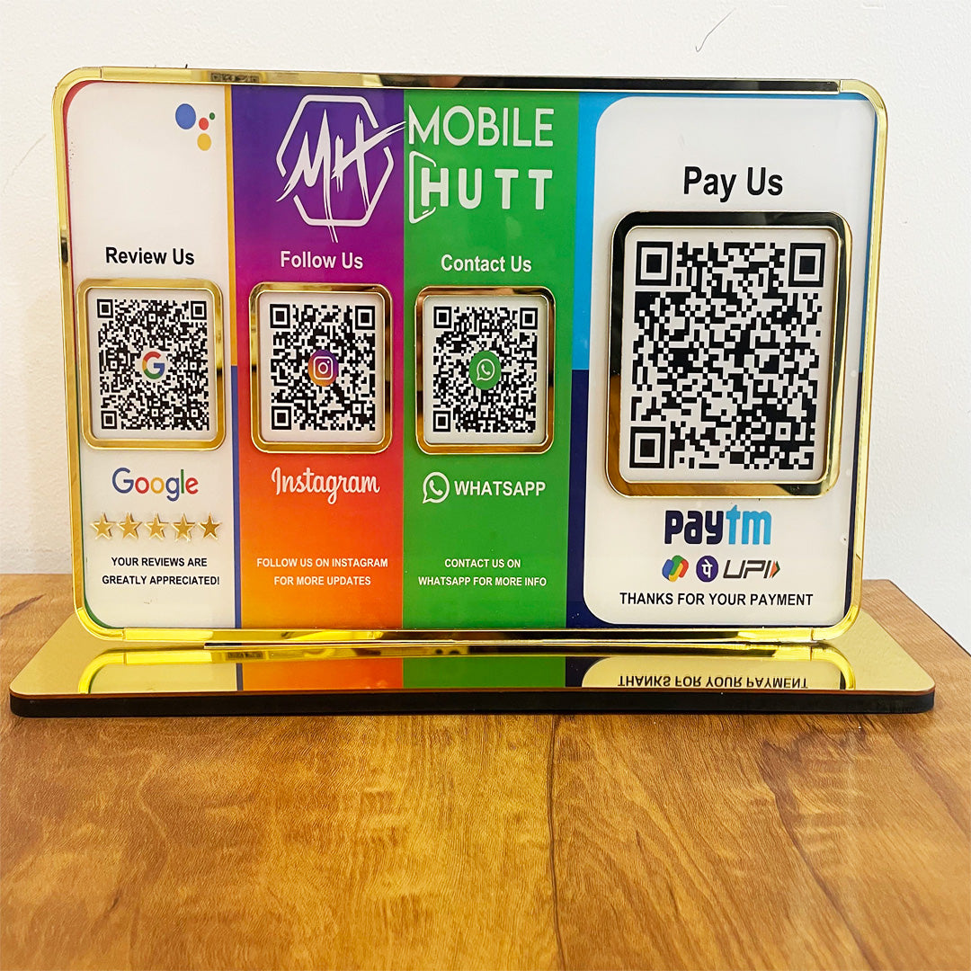 Premium Smart NFC 4QR Table Top Standee Google, Instagram , Whatsapp with Big UPI II