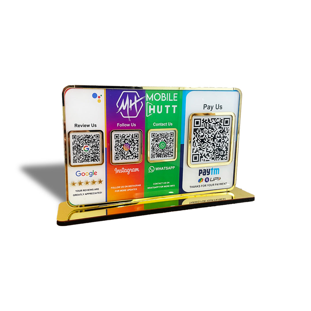 Premium Smart NFC 4QR Table Top Standee Google, Instagram , Whatsapp with Big UPI II