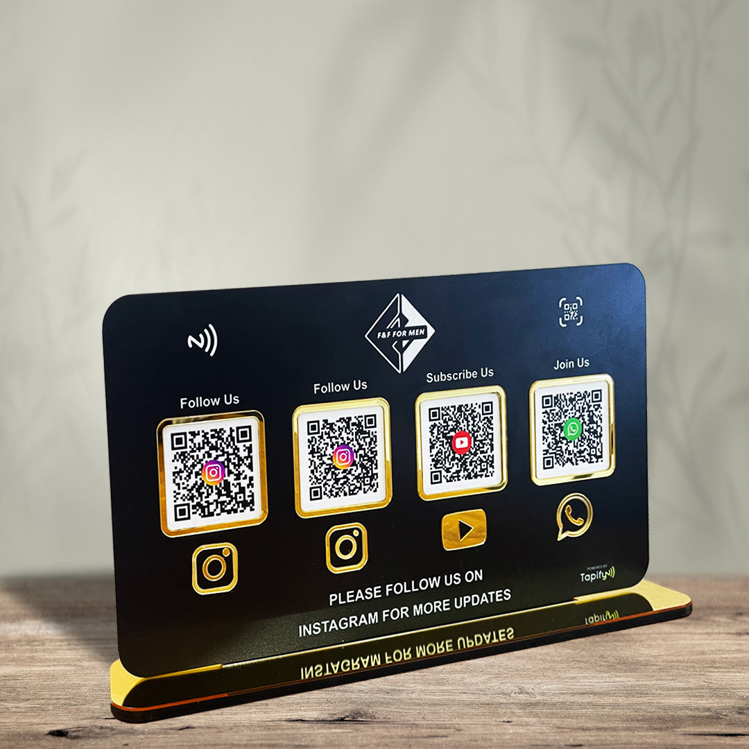 Smart NFC 4-in-1 Table Top Standee - Landscape Edition | Black Colour Big Size