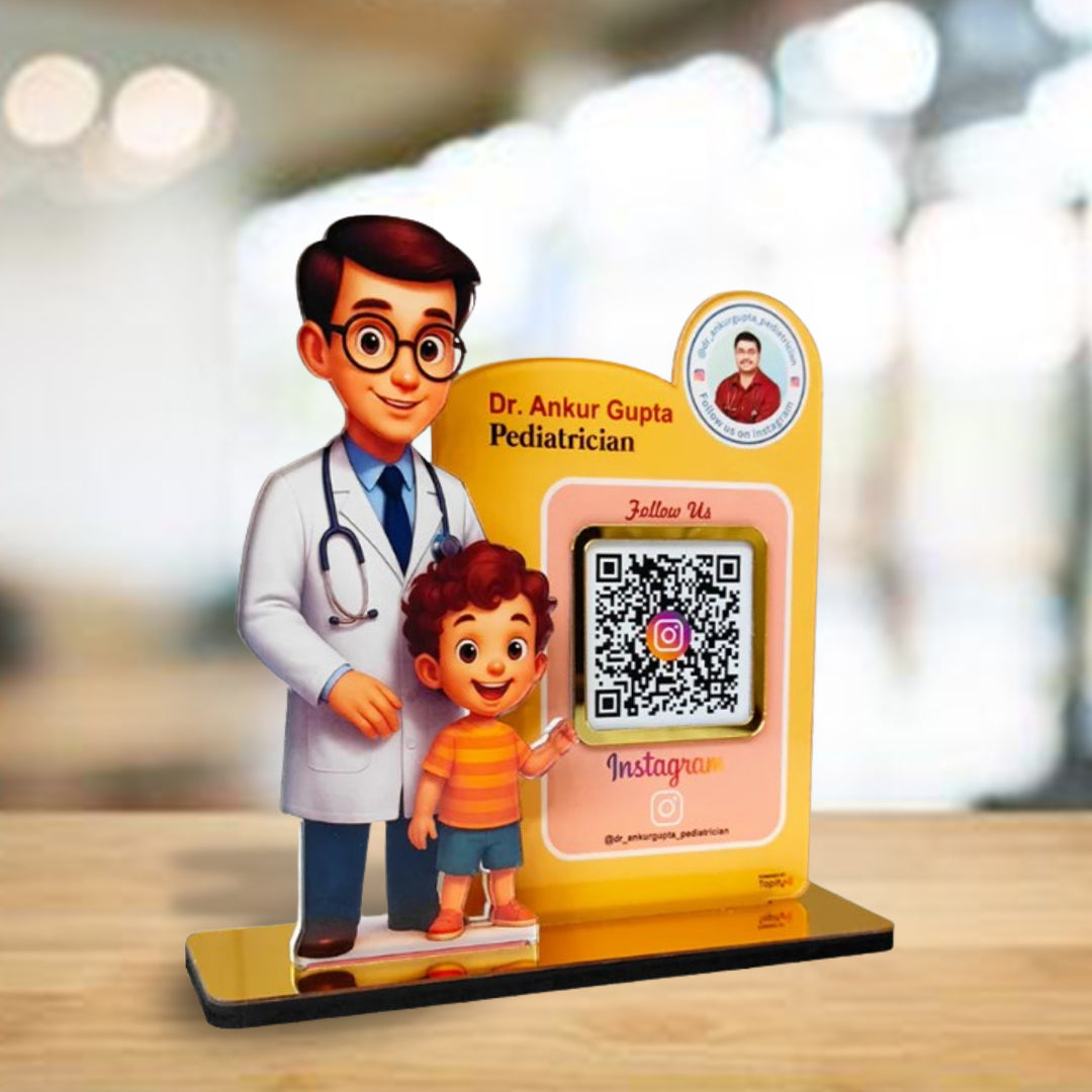 Doctor & Kid Cutout Shape - Smart NFC 1QR Standee for Pediatricians