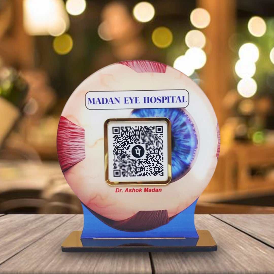 Eye Shaped Smart NFC 1 QR Standee - For Eye Hospitals and Opticians