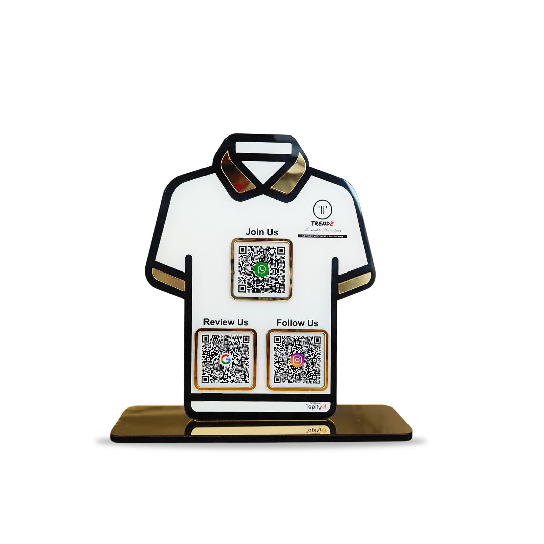 T-Shirt Shaped - Smart NFC 3-in-1 Tabletop Standee – For Garment Shops