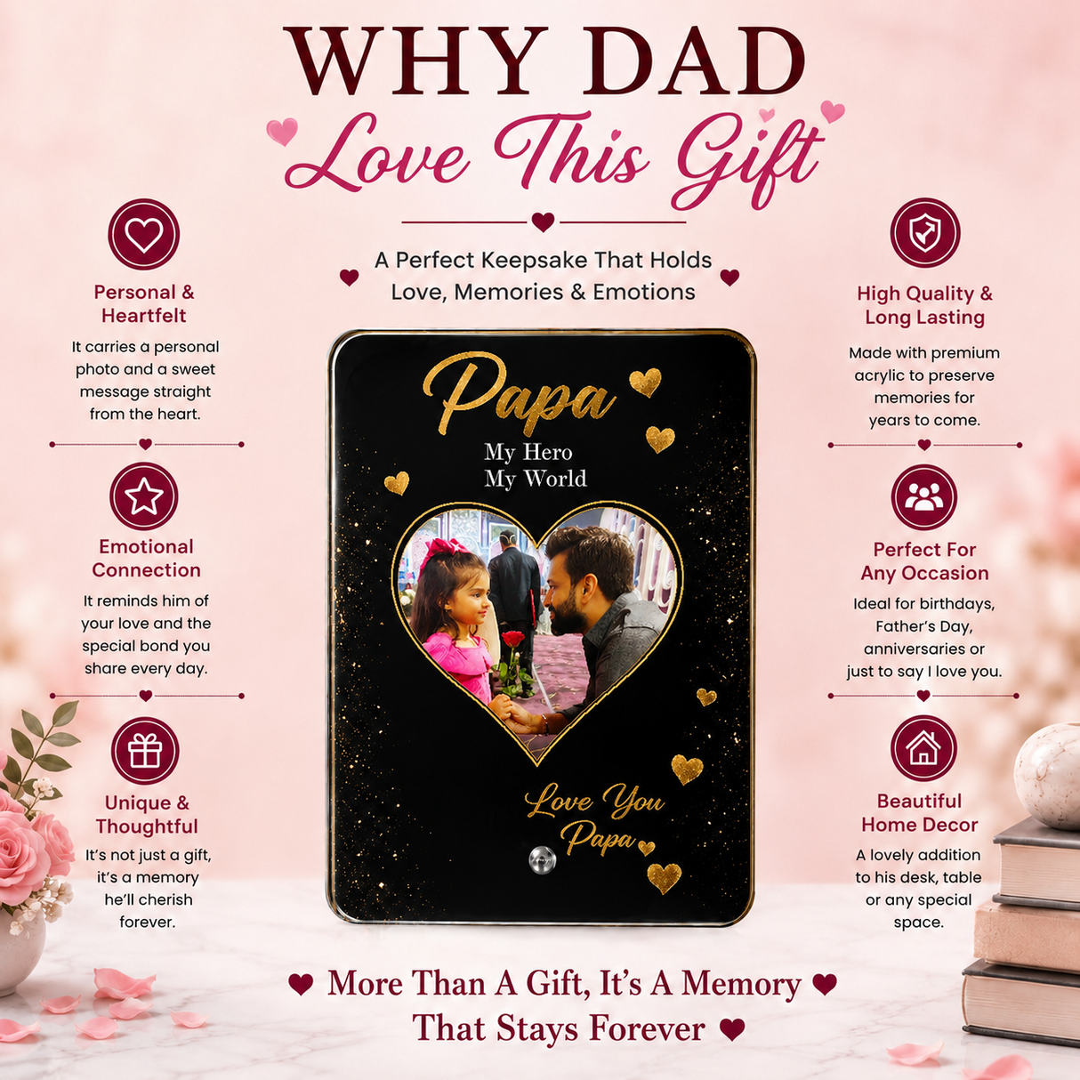 Personalized Dad Photo Frame – Custom Acrylic Gift for Father & Son/Daughter
