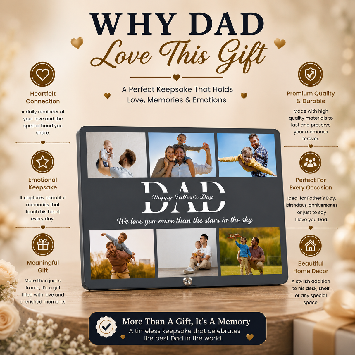Custom Dad Photo Frame with 6 Pictures – Father's Day Gift from Kids