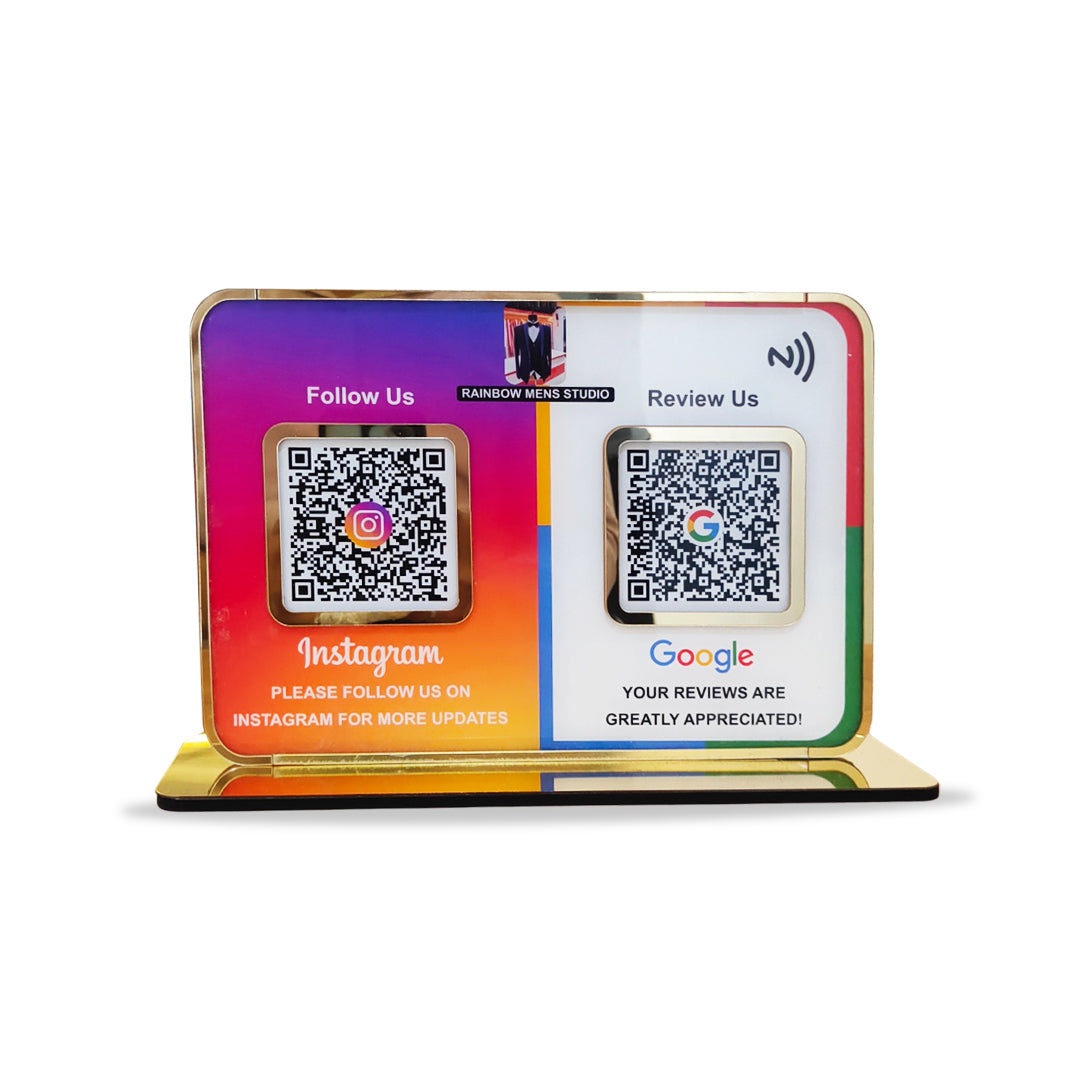 Review & Follow Panel-Big Size-Smart NFC 2-in-1 Premium Standee – Google & Instagram Theme