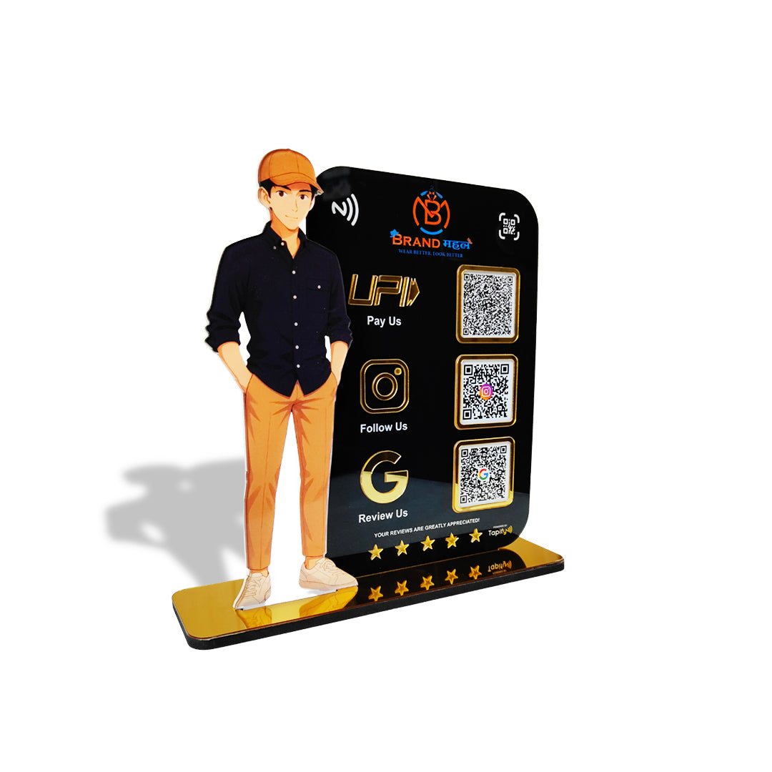 Boy Cutout Smart NFC 3QR Standee - For Garment Shop