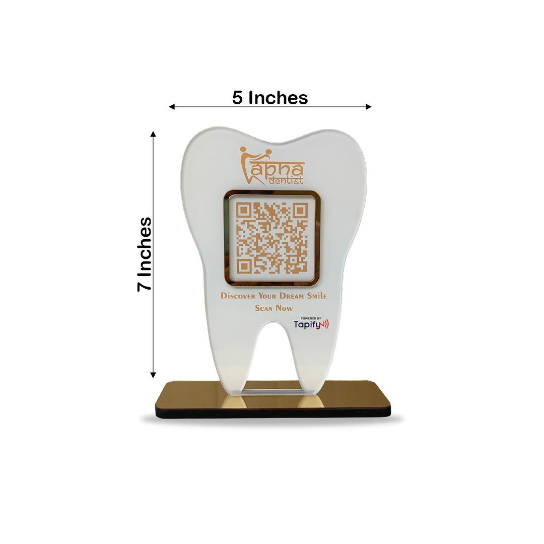 Dental Tooth Shaped NFC Single QR Standee - For Dentists | Size : 7x5 Inches